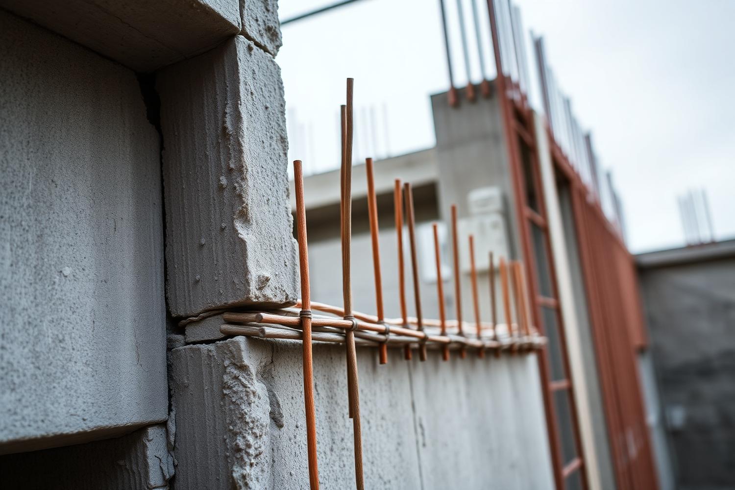 Detail betonové konstrukce a výztuže na stavbě